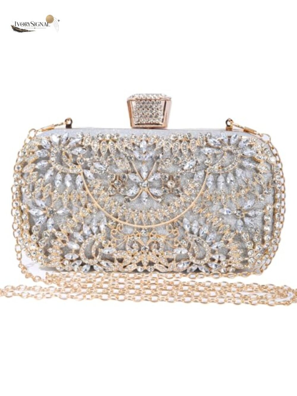 Rhinestone Evening Bag with Removable Chains Floral Alloy Clutch Purse